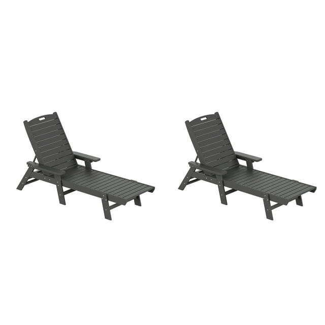 Costaelm Paradise Adirondack Outdoor Chaise Lounge with Arm (Set of 2), Gray