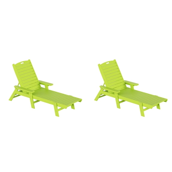 FADINGFREE Adirondack Outdoor Chaise Lounge with Arm (Set of 2), Lime Green