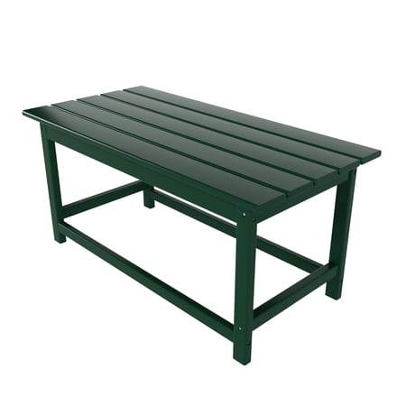 Costaelm Outdoor Poly Plastic Adirondack Coffee Table, Rectangle Patio Coffee Table, Dark Green