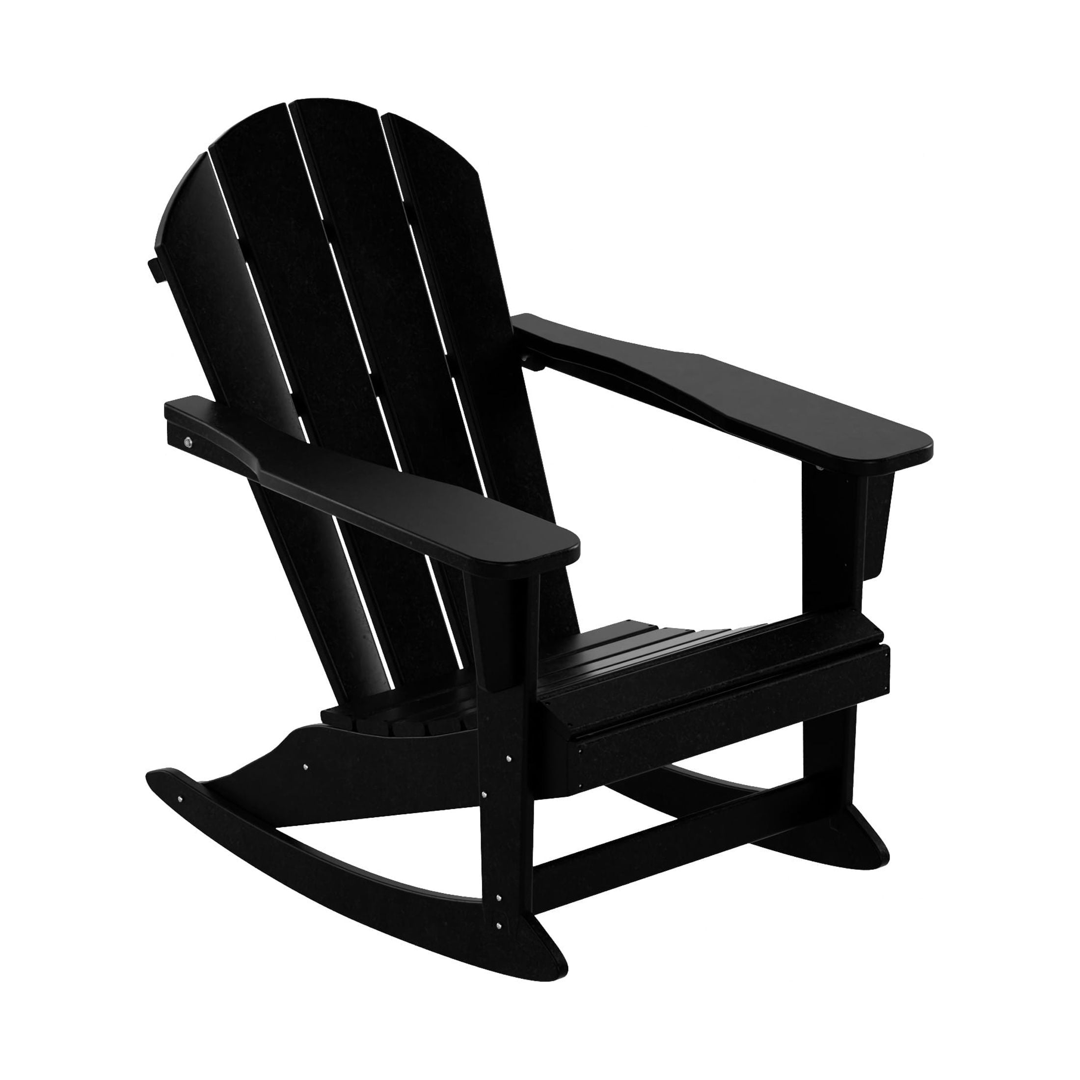 Black Plastic Adirondack Outdoor Rocking Chair with Slat Back