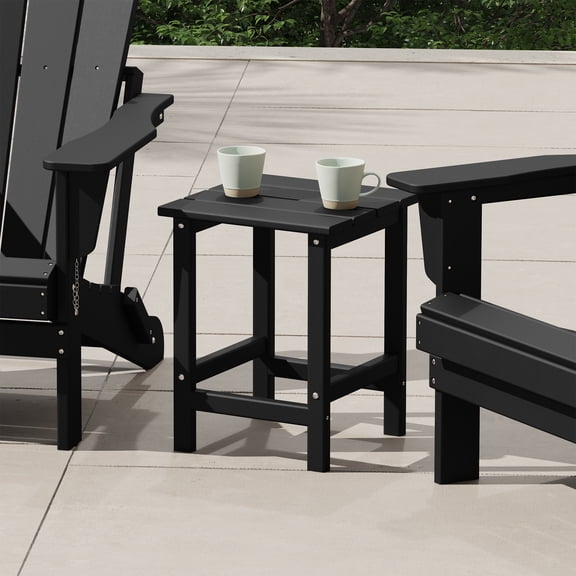 CostaElm Adirondack Outdoor Patio Side Table, All Weather HDPE End Table for Patio, Garden & Lawn, Black