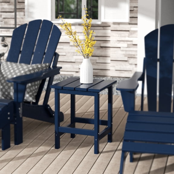 Costaelm Adirondack Outdoor Side Table, All Weather HDPE Patio End Table for Portside, Navy Blue