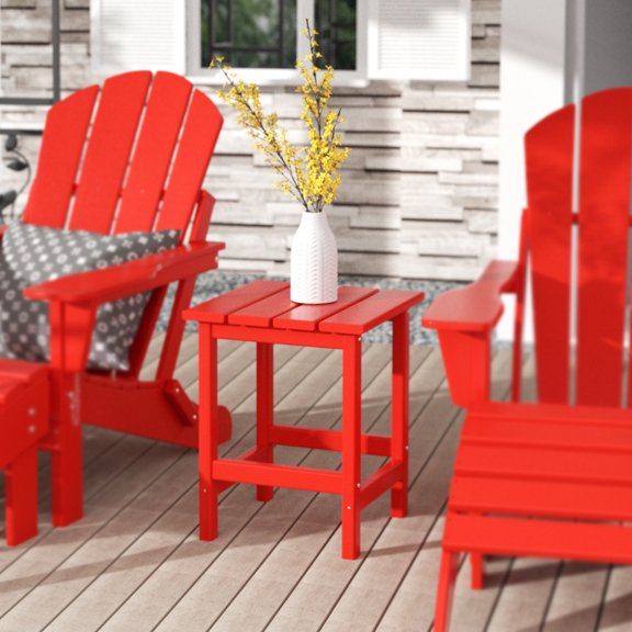 Costaelm Adirondack Outdoor Side Table, All Weather HDPE Patio End Table for Portside, Red