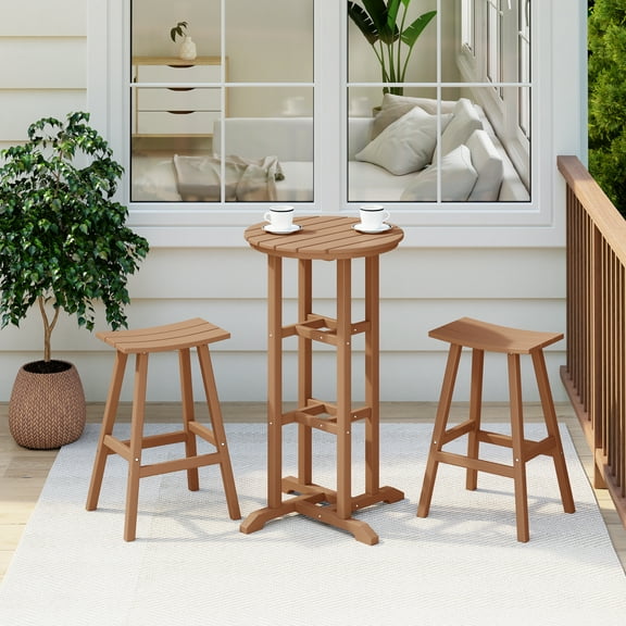 Costaelm Paradise Bar Height Outdoor Patio Table and Bar Stool 3-Piece Dining Set, Teak