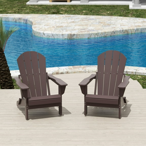 Costaelm Paradise Classic Adirondack Folding Adjustable Chair Outdoor Patio, HDPE, Weather Resistant, (Set of 2), Dark Brown