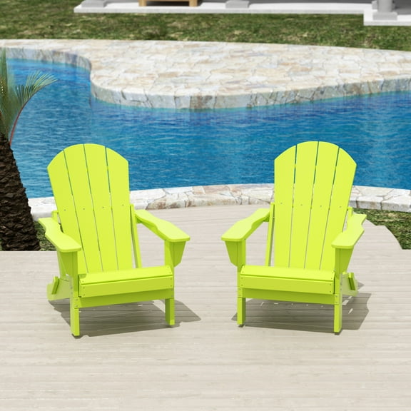 Costaelm Paradise Classic Adirondack Folding Adjustable Chair Outdoor Patio, HDPE, Weather Resistant, (Set of 2), Lime