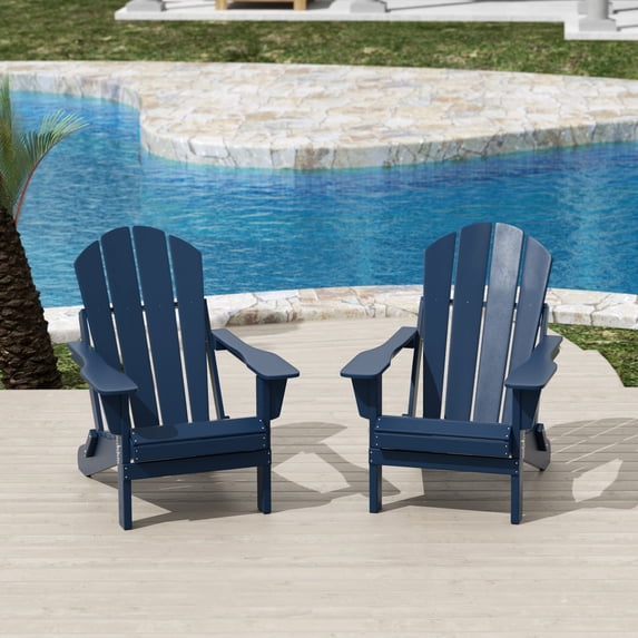 Costaelm Paradise Classic Adirondack Folding Adjustable Chair Outdoor Patio, HDPE, Weather Resistant, (Set of 2), Navy Blue
