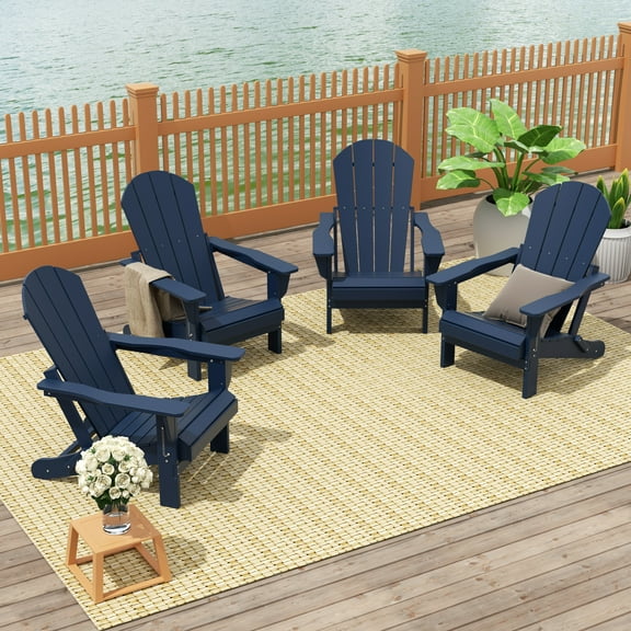 Costaelm Paradise Classic Adirondack Folding Adjustable Chair Outdoor Patio, HDPE, Weather Resistant, (Set of 4), Navy Blue