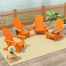 Costaelm Paradise Classic Adirondack Folding Adjustable Chair Outdoor Patio, HDPE, Weather Resistant, (Set of 4), Orange