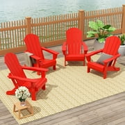 Costaelm Paradise Classic Adirondack Folding Adjustable Chair Outdoor Patio, HDPE, Weather Resistant, Set of 4, Red