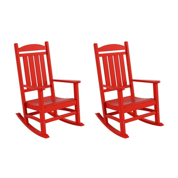 Costaelm Paradise Classic Plastic Outdoor Porch Rocking Chairs (Set of 2), Red