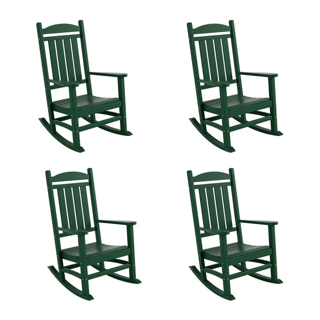 Costaelm Paradise Classic Plastic Outdoor Porch Rocking Chairs (Set of 4), Dark Green