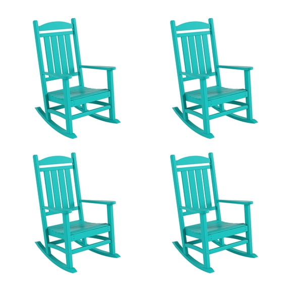 FADINGFREE Outdoor Adirondack Patio Rocking Chair, All-Weather Plastic HDPE Rocking Chair (Set of 4), Turquoise