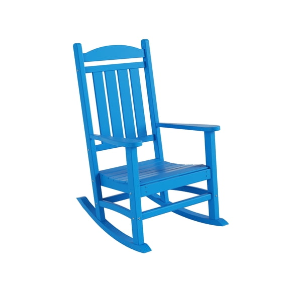 Outdoor Adirondack Patio Rocking Chair, All-Weather Plastic HDPE Rocking Chair, Single, Pacific Blue