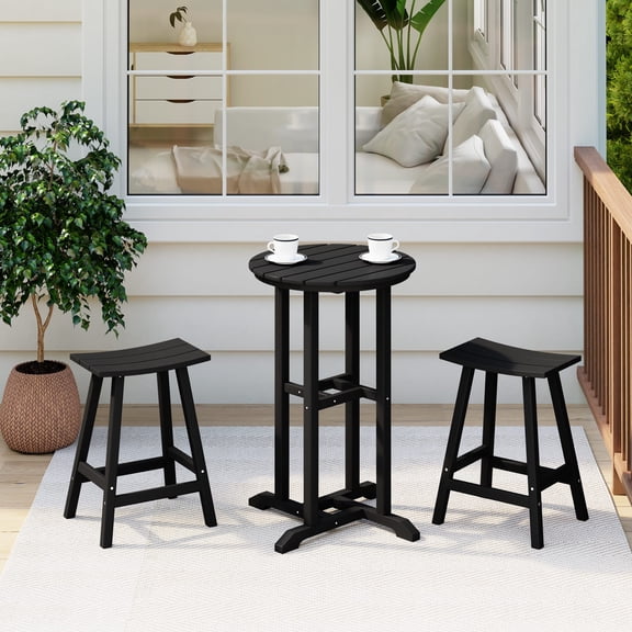 Costaelm Paradise Counter Height Bar Stools Outdoor Bistro Patio Bar Table Set, Black