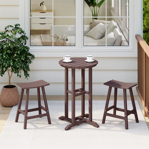 Costaelm Paradise Counter Height Bar Stools Outdoor Bistro Patio Bar Table Set, Dark Brown