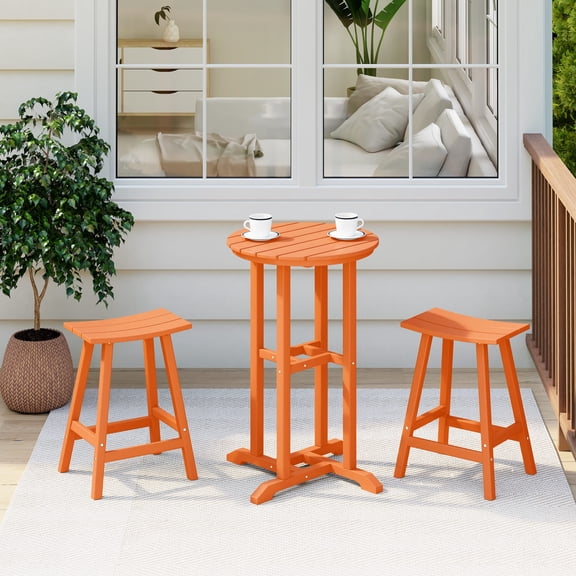 Costaelm Paradise Counter Height Bar Stools Outdoor Bistro Patio Bar Table Set, Orange