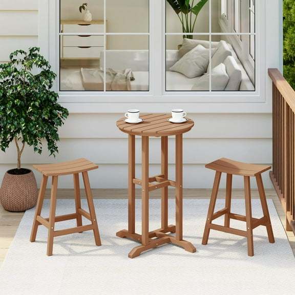 Costaelm Paradise Counter Height Bar Stools Outdoor Bistro Patio Bar Table Set, Teak
