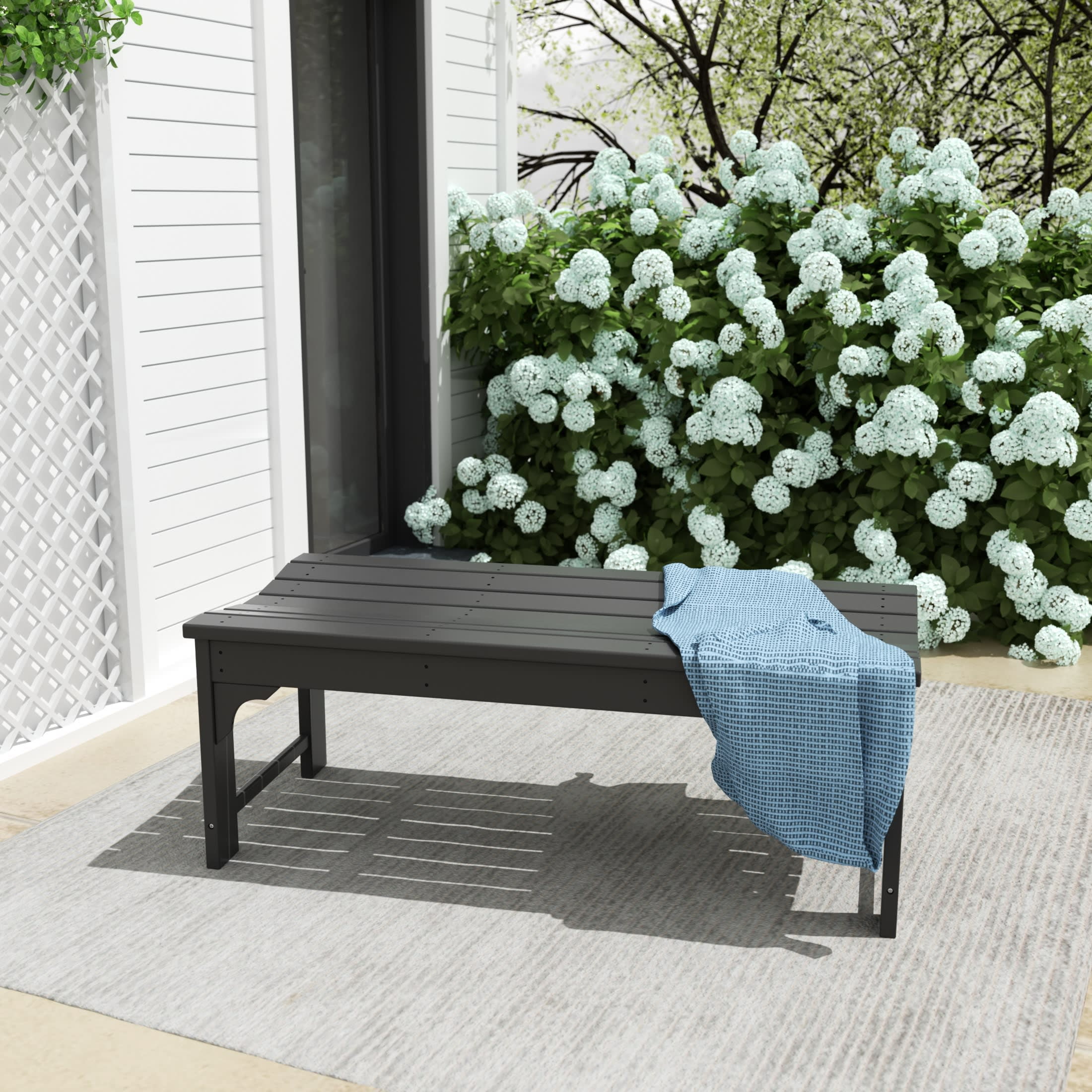 Gray Plastic Outdoor Patio Bench, HDPE Garden Bench