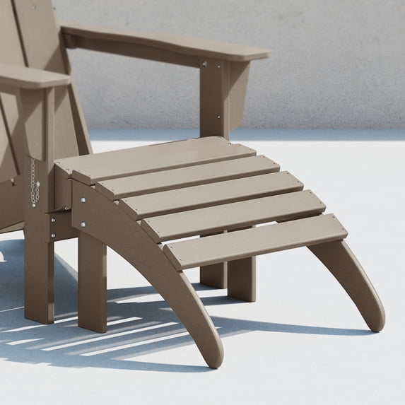 CostaElm Adirondack Outdoor Ottoman, All Weather HDPE Plastic Adirondack Ottoman, Patio Slat Footrest Foldable Foot Stool, Weathered Wood
