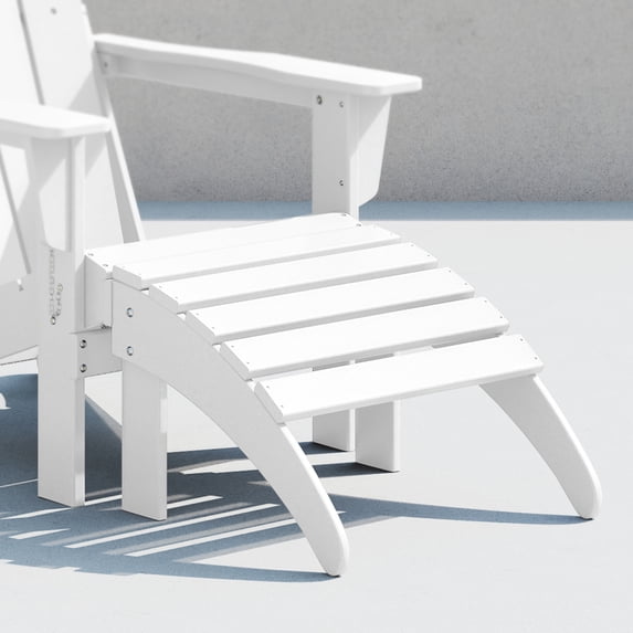 CostaElm Adirondack Outdoor Ottoman, All Weather HDPE Plastic Adirondack Ottoman, Patio Slat Footrest Foldable Foot Stool, White