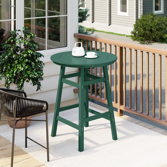 Costaelm Paradise Outdoor HDPE 35" Round Bar Height Patio Table, Dark Green