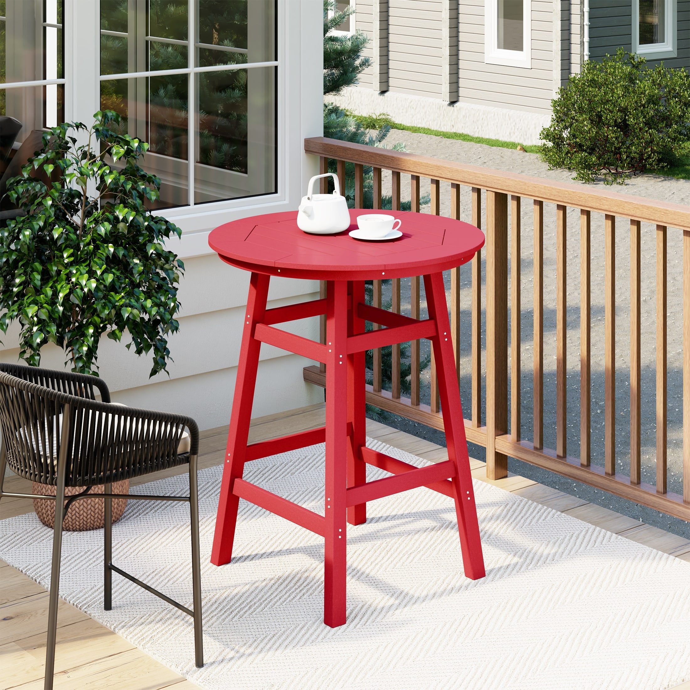 Costaelm Paradise Outdoor HDPE 35" Round Bar Height Patio Table, Red