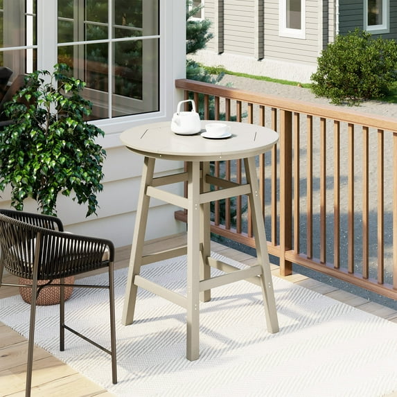 Costaelm Paradise Outdoor HDPE 35" Round Bar Height Patio Table, Sand