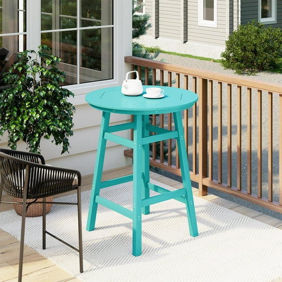Costaelm Paradise Outdoor HDPE 35" Round Bar Height Patio Table, Turquoise