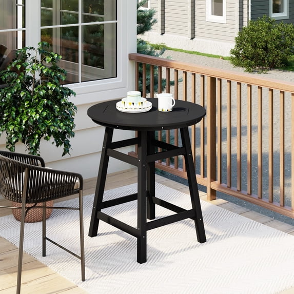 FADINGFREE Outdoor HDPE 35" Round Counter Height Patio Bar Table, Black