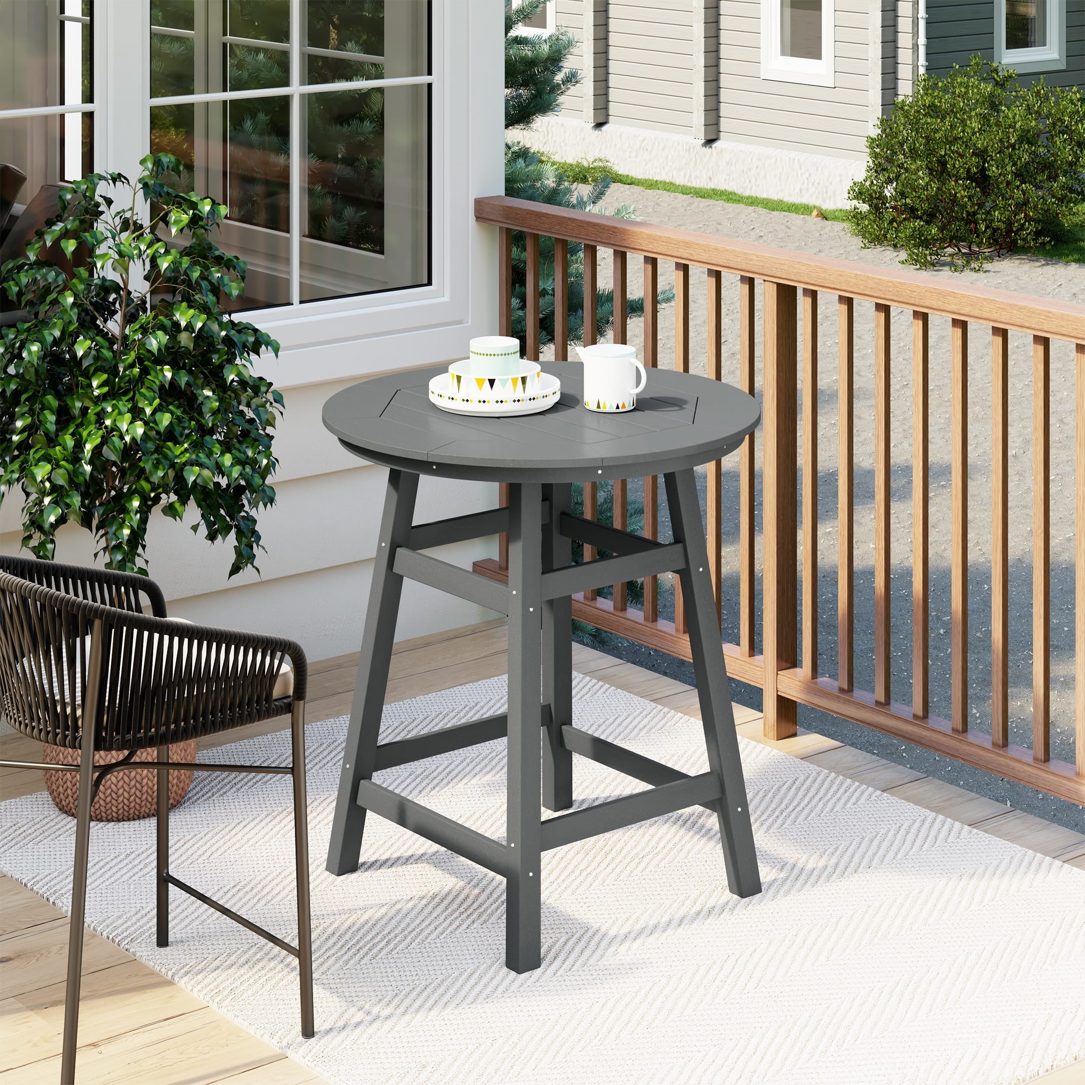 Costaelm Paradise Outdoor HDPE 35 Round Counter Height Patio Bar Table Gray