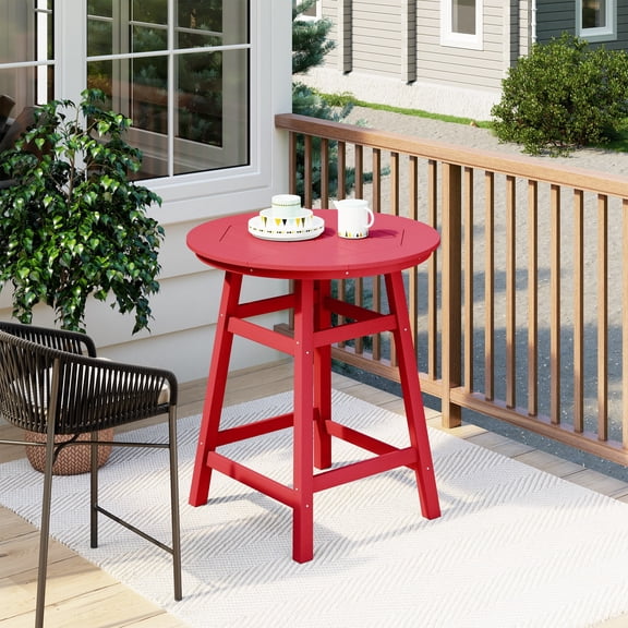 Costaelm Paradise Outdoor HDPE 35" Round Counter Height Patio Bar Table, Red