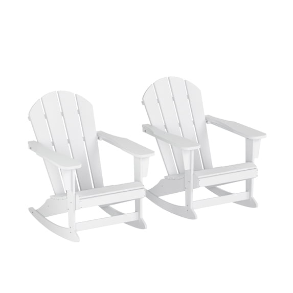 CostaElm Outdoor Patio Rocking Adirondack Chair Set of 2, All Weather Plastic HDPE Adirondack Chairs, White