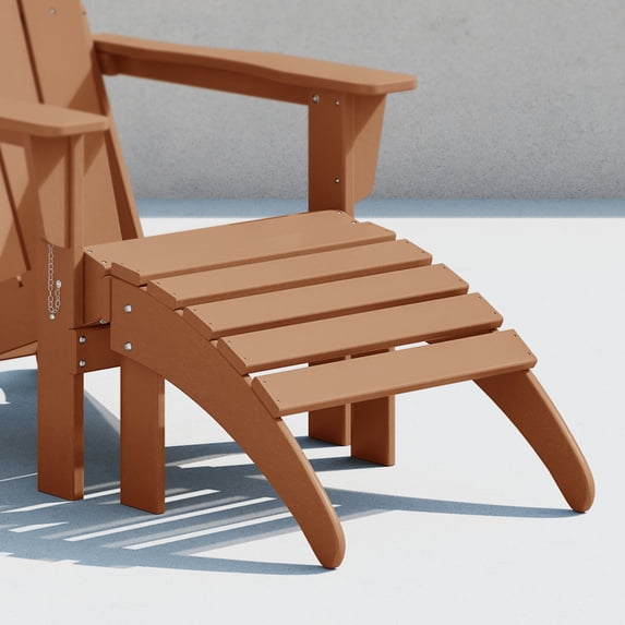 CostaElm Adirondack Outdoor Ottoman, All Weather HDPE Plastic Adirondack Ottoman, Patio Slat Footrest Foldable Foot Stool, Teak