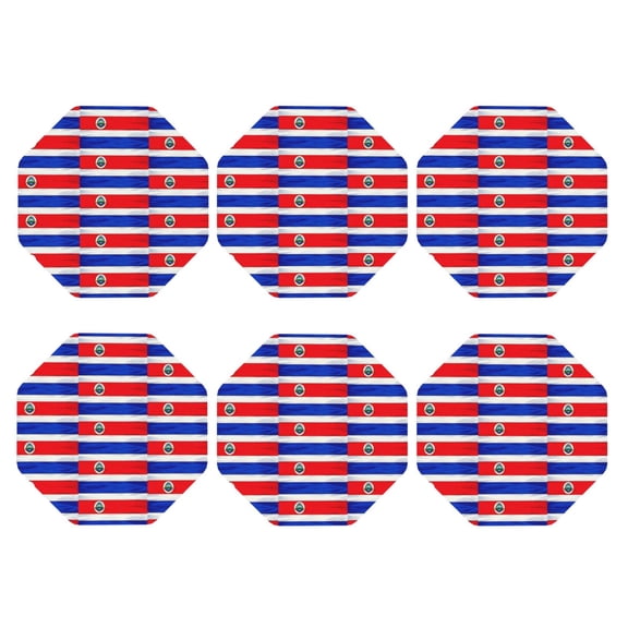 Costarican-Flag Leather Drink Coasters for Drinks (6 Pack) for Tabletop Protection Octagon