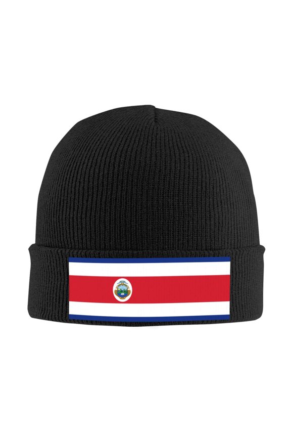 Costarican-Flag Winter Beanie Hats for Men Women Warm Cozy Knitted Cuffed Skull Cap Black