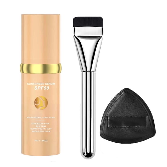 Costeam 1.01 Fl Oz 4 In 1 Color Changing Sunscreen Foundation Set SPF50+,Complete Kit for Sun Protection and Makeup