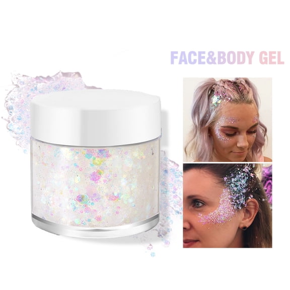 Costeam 1.27 Oz Glitter Hair and Body Gel，Long Lasting Formula for Sparkling Festival and Party Looks