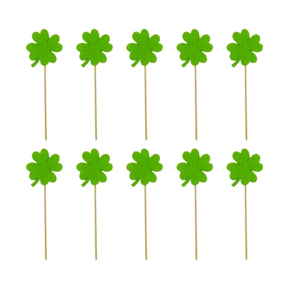 Costeam 10 Piece St Patrick's Day Shamrock Cake Topper Set,Green Lucky Clover Decoration for Dessert Table Cake Decor and Irish Holiday Celebration