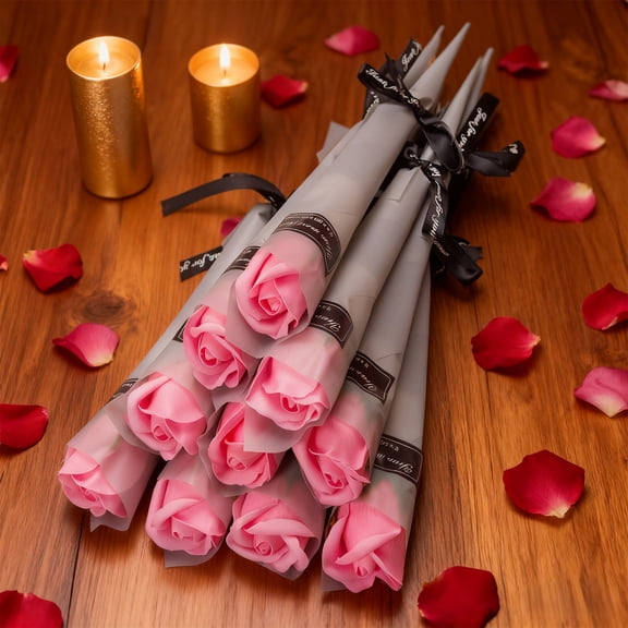 Costeam 10-piece Valentine’s Day Single Stem Rose Bouquet，Mini Floral Arrangement for Gift and Party Decor，Festive Accessory