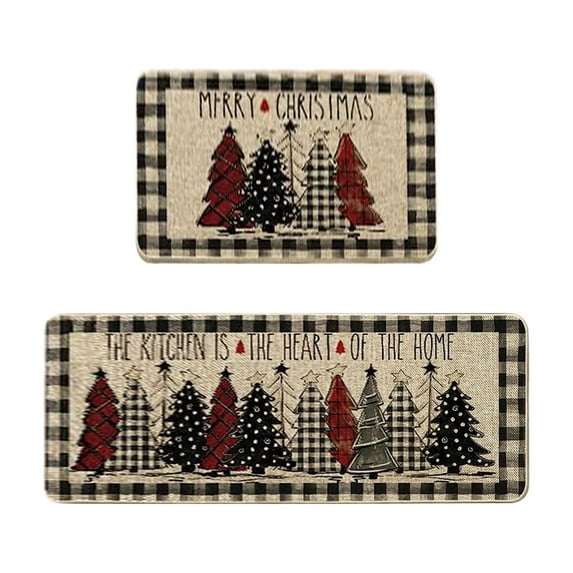 Costeam 2 Pcs Christmas Kitchen Rug Sets 16x24in+16x48in, Non Slide Backing Floor Mats, Merry Christmas Kitchen Decor, Xmas Kitchen Rugs, Festive Holiday Kitchen Floor Decor