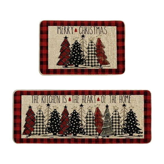 Costeam 2 Pcs Christmas Kitchen Rug Sets 16x24in+16x48in, Non Slide Backing Floor Mats, Merry Christmas Kitchen Decor, Xmas Kitchen Rugs, Festive Holiday Kitchen Floor Decor