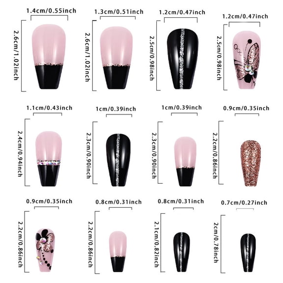 Costeam 24 Counts Dark Gothic Floral Press On Nails,Edgy Stylish Fake Nails for Bold Manicure Look