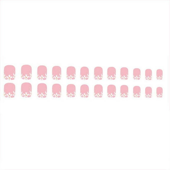 Costeam 24 Packs Short Shiny Square French Flower Shimmer Press On Nails，Chic Nails for Daily and Party Wear