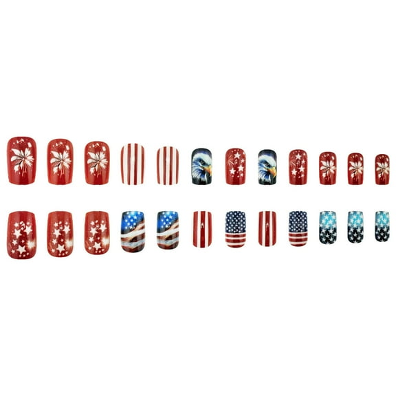 Costeam 24 Packs US Independence Day Press On Nails，Patriotic Nails for Holiday Decoration