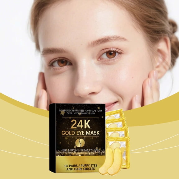 Costeam 24K Gold Infused Eye Mask 10 Pairs，Luxurious Anti Aging Mask for Wrinkle Reduction Dark Circle Minimization and Firm Under Eye Skin
