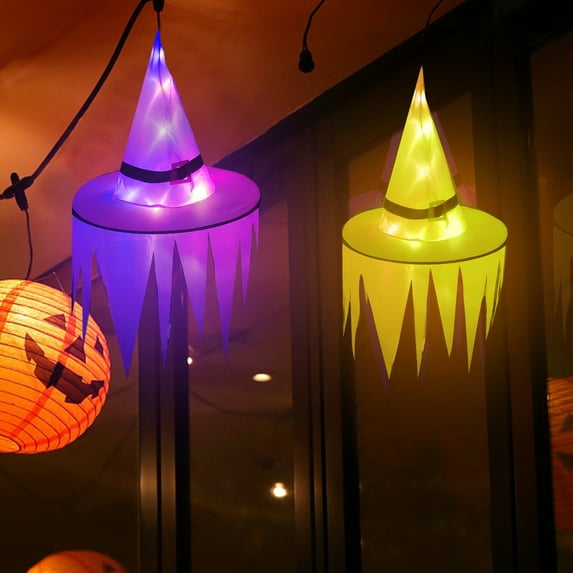 Costeam 2PCS Hanging Witch Hats with Lights Halloween Decorations Outdoor Indoor Floating Witch Hat Waterproof Halloween Light up Witches Hat for Porch Yard Patio Garden, Decor