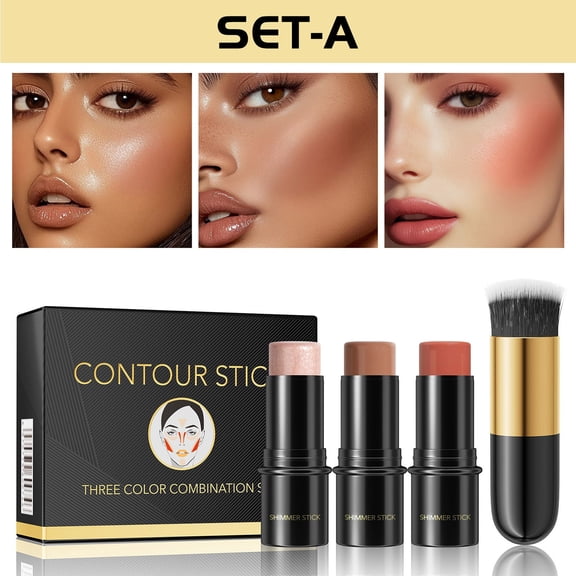 Costeam 3 Piece Contour Stick Set 0.21 Ounce Each Creamy Texture for Face Sculpting Highlighting and Bronzing