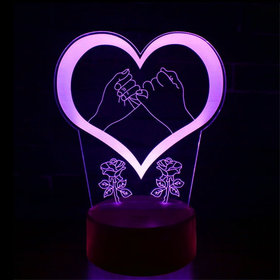 Costeam 3D 7 Color Black Touch Control Heart Night Light Non Remote Base Lamp,Colorful Ambient Light for Bedroom and Holiday Decor
