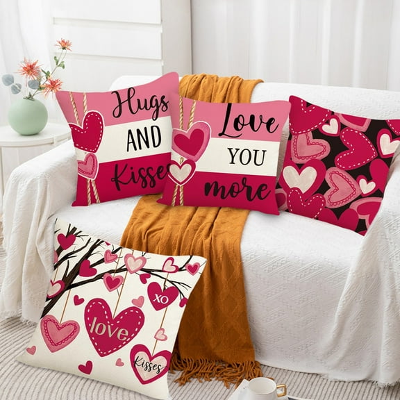 Costeam 4PC Valentine's Day Love Printed Pillow Set, Girlfriend Gift, Soft Sofa Bedside Home Cushions